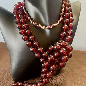 Vintage 2 Red Garnet Colored Beaded Necklaces